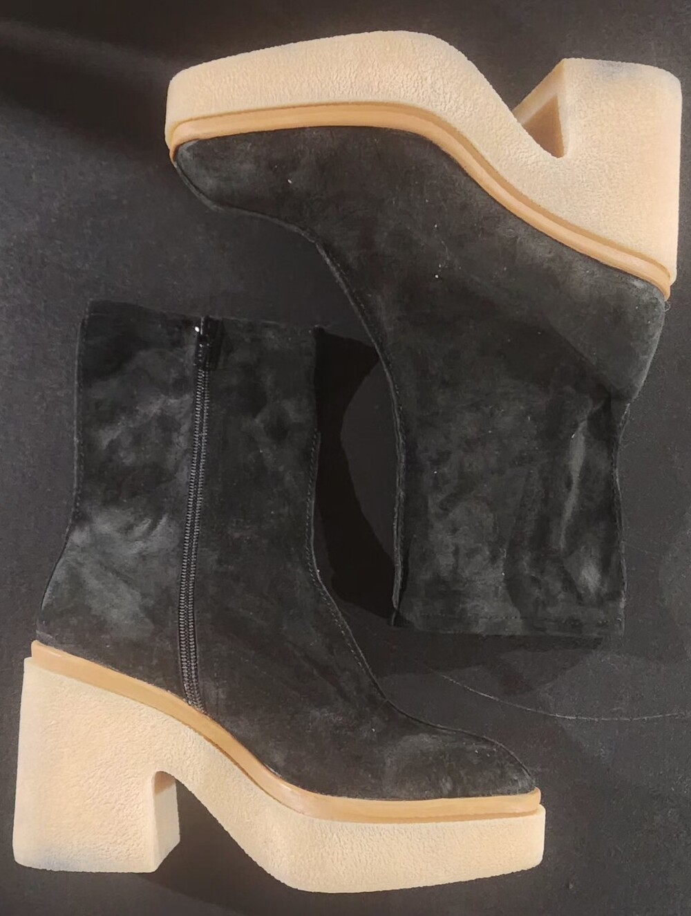 Free People Black Suede Gigi Ankle Boots with Cream Soles Size US 8.5/ EU 38.5
